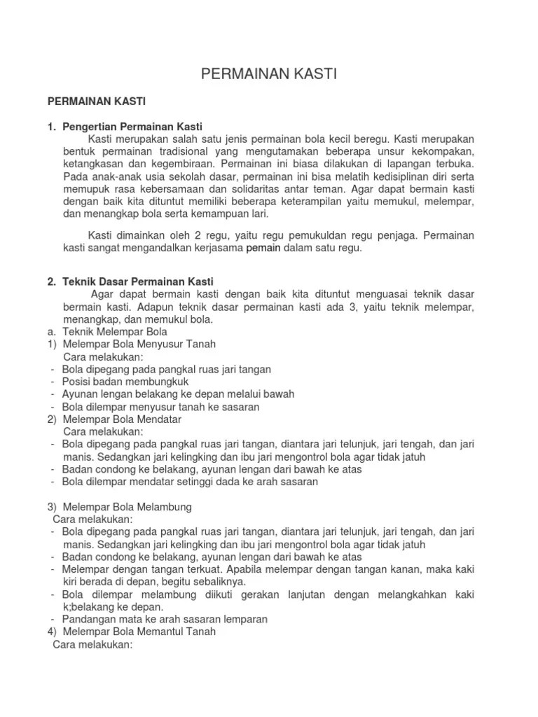 Sebutkan tiga teknik dasar permainan kasti! Permainan Kasti Pdf