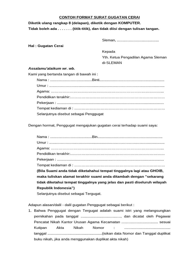 Contoh Surat Gugatan Cerai 7 Rangkap / Berkas Persyaratan Dan Contoh Surat Gugatan Cerai Serta Hak Asuh Anak Diawali Kisahku Bombon Asam Annisa Tang : Oktober 26, 2021 posting komentar.