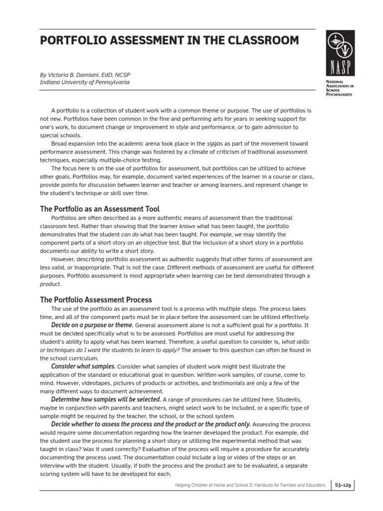 Portfolio Assessment In The Classroom | PDF | Educational Assessment ...