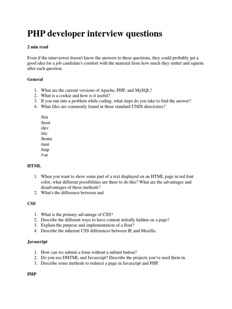 PHP Developer Interview Questions | Download Free PDF | Class (Computer ...