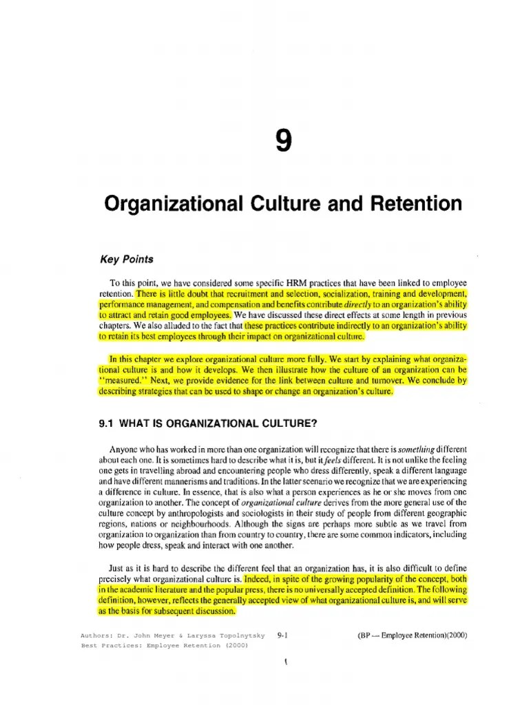 Organizational Culture And Retention | PDF | Organizational Culture | Employee Retention