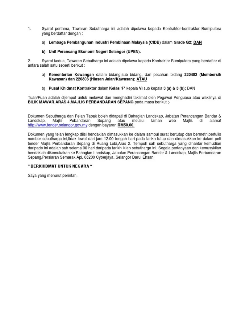 Format surat rasmi sebut harga tender, format surat rasmi sebut harga. Tender Sebutharga Pdf