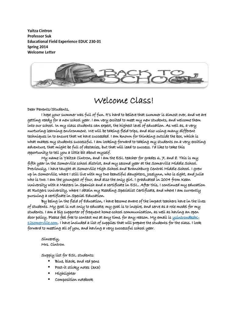 Welcome Letter | PDF