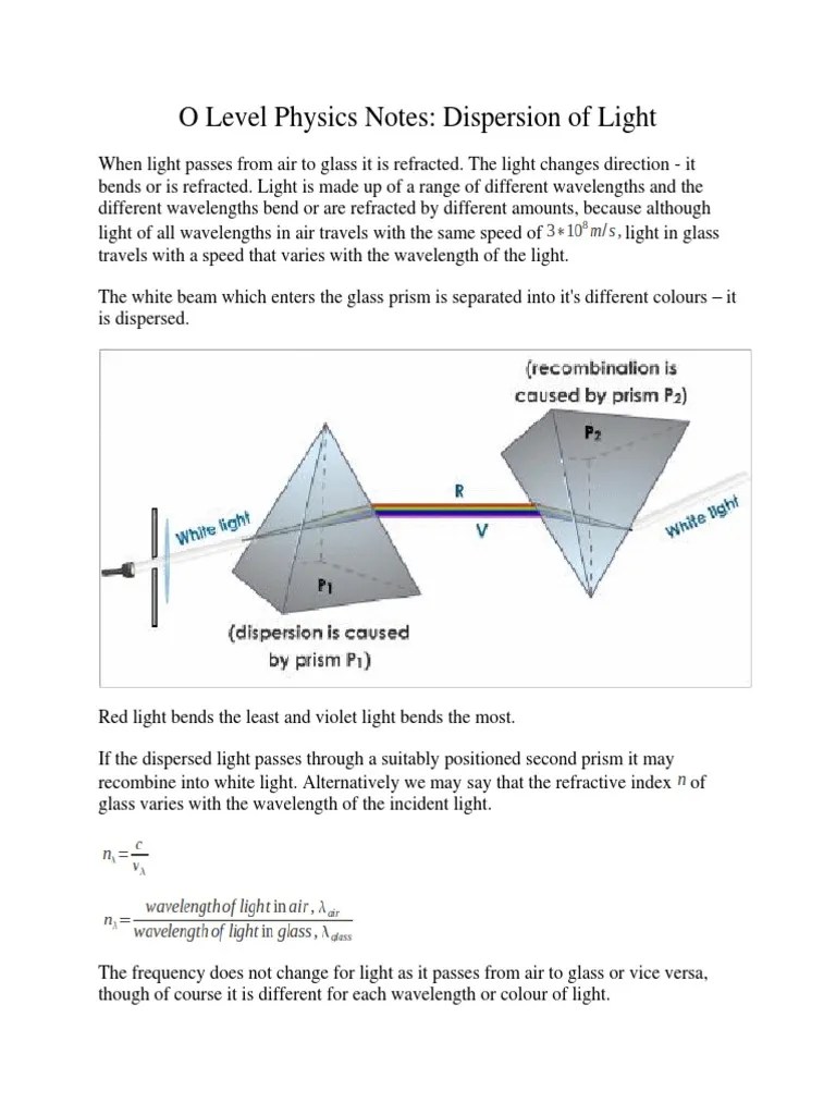 O Level Physics Notes (Dispersion Of Light) | PDF