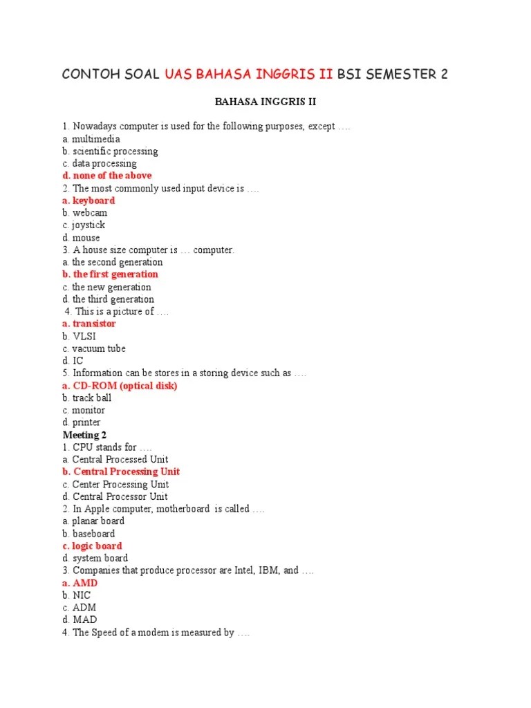 Cakupan ulangan meliputi seluruh indikator yang merepresentasikan semua kd pada semester tersebut. Contoh Soal Uas Bahasa Inggris Ii Bsi Semester 2 Pdf Cryptography Source Code