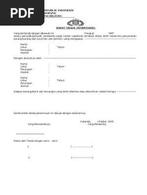 Surat kehilangan yang dikeluarkan mapolsek setempat; Surat Tanda Penerimaan Pdf