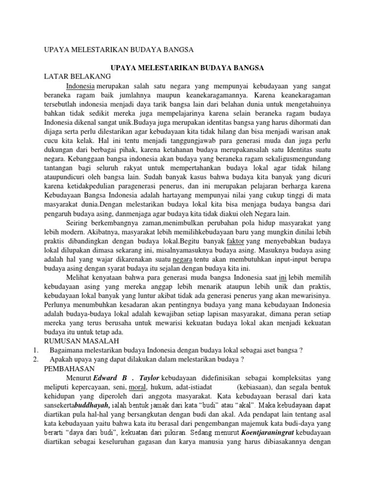 Upaya Melestarikan Budaya Bangsa | PDF