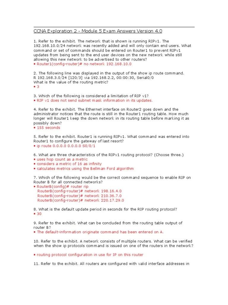 CCNA Exploration 2 - Module 5 Exam Answers Version 4.0 | PDF | Router ...