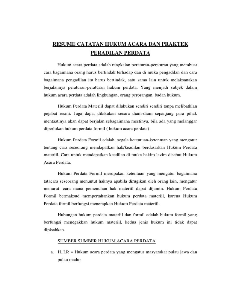 Resume Catatan Hukum Acara Dan Praktek Peradilan Perdata | PDF