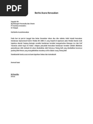 Contoh berita acara kegiatan, kejadian, pemeriksaan, kerusakan barang,. Berita Acara Kerusakan Pdf