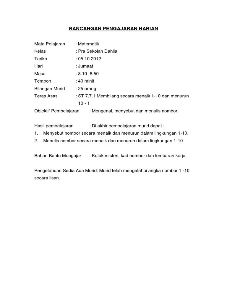 Kemahiran berfikir bidang/mata pelajaran : Rph Pra Sekolah Math Pdf