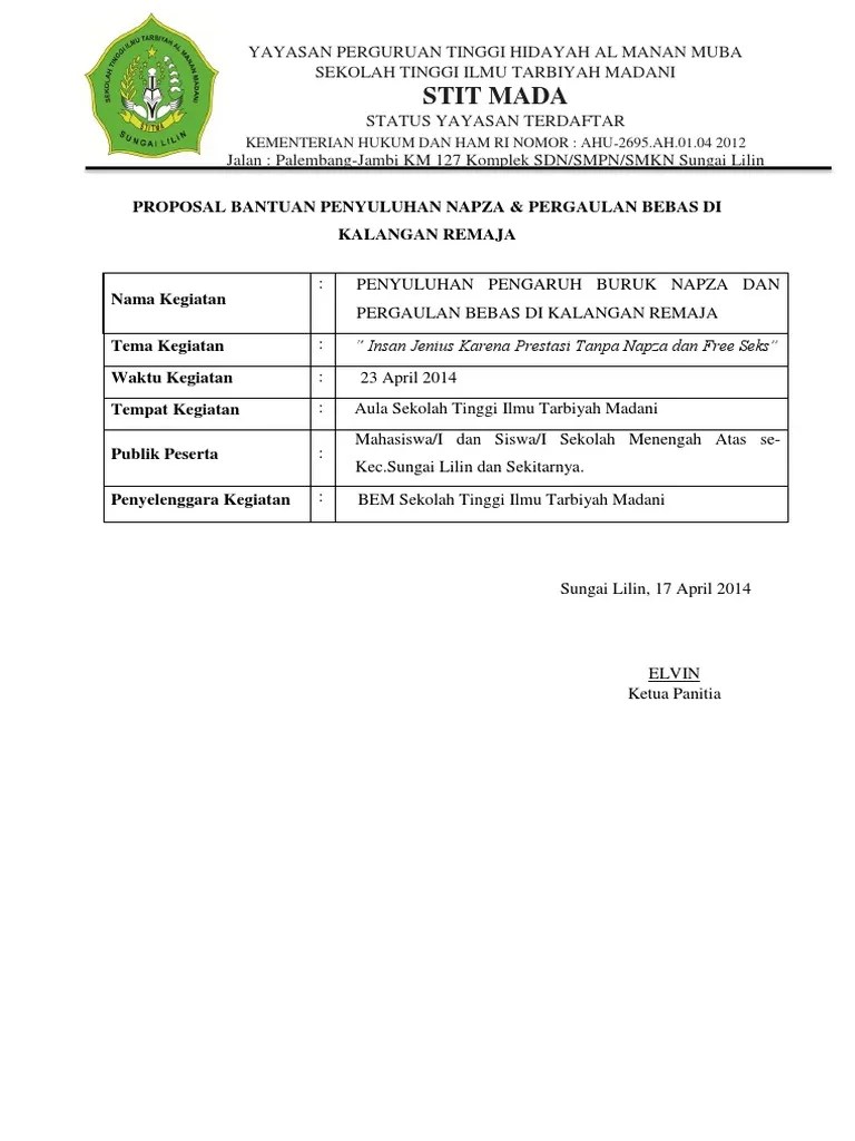 Proposal Bantuan Penyuluhan Napza &amp; Pergaulan Bebas Di Kalangan Remaja | PDF