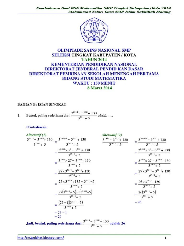 Contoh Soal Olimpiade Matematika 