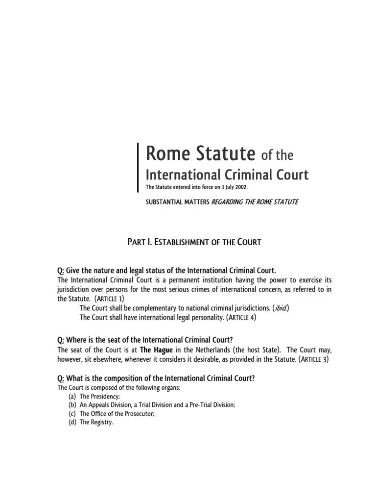 Rome Statute Of The International Criminal Court | International Criminal Court | Crimes Against ...