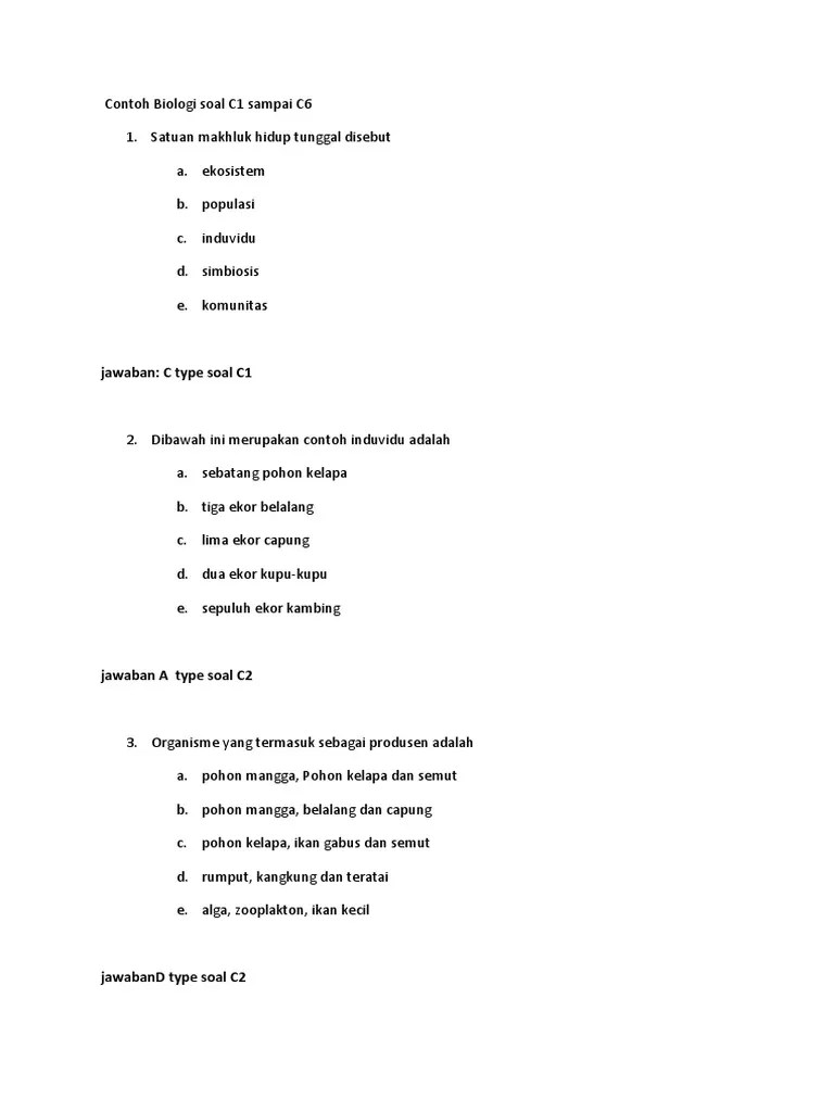 Contoh soal pengetahuan c1 dalam sejarah kesusastraan indonesia, penyair yang banyak menulis puisi kontemporer adalah …. Contoh Biologi Soal C1 Sampai C6