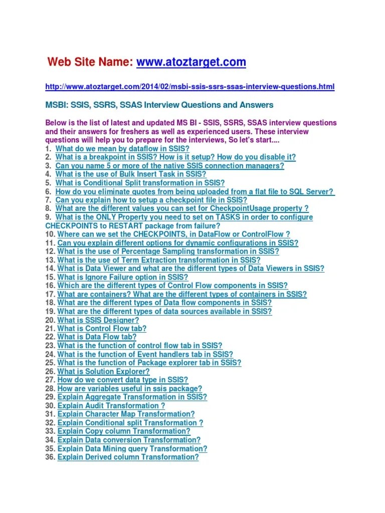 Web Site Name:: MSBI: SSIS, SSRS, SSAS Interview Questions And Answers ...