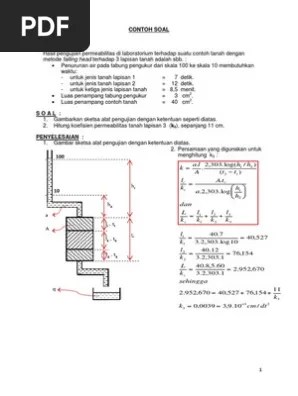 Mekanika tanah (soil mechanucs) adalah cabang dari ilmu pengetahuan yang. Contoh Soal Permea Rembesan Pdf