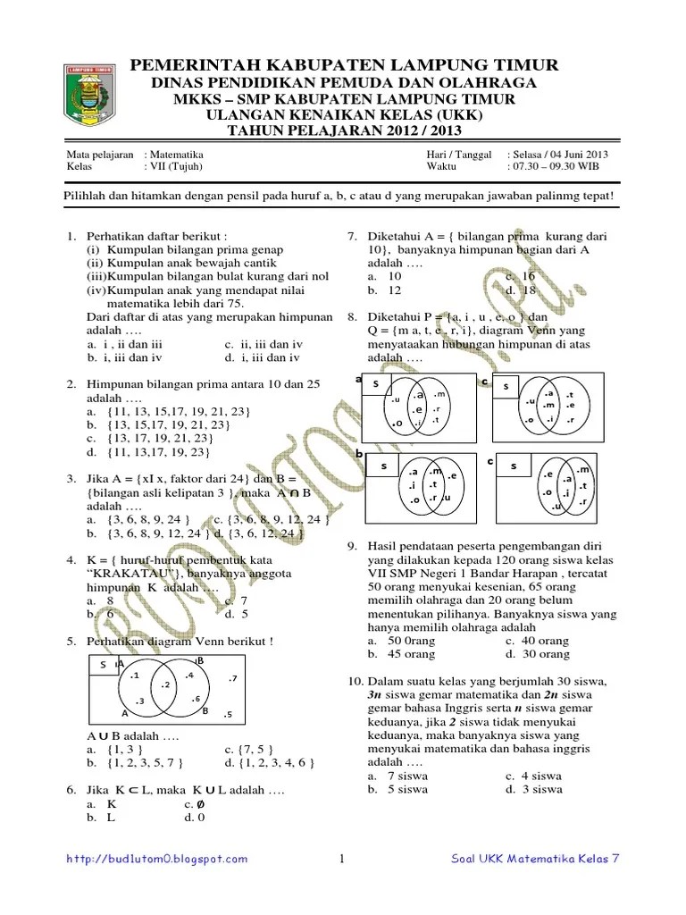 40 Soal Matematika Smp Kelas 7 Semester 1 Dan Kunci Jawaban PNG | Pedia Edu