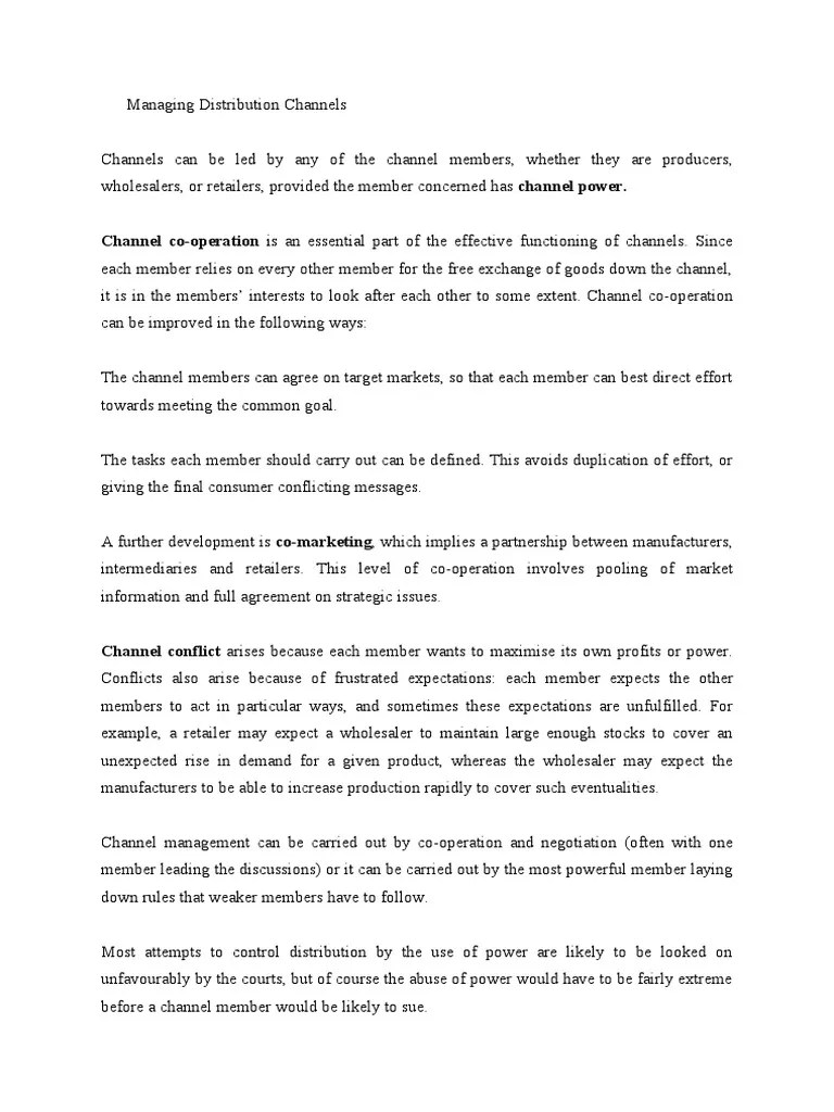Managing Distribution Channels | PDF | Retail | Economies