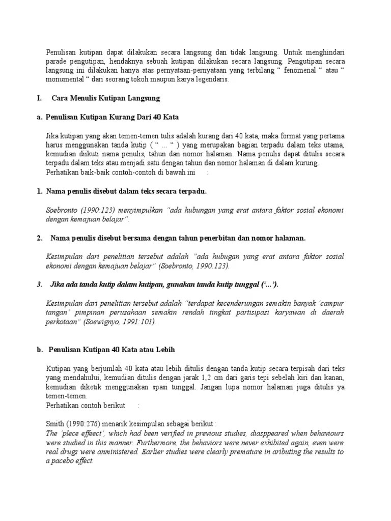 · menyatukan teks asli dan . Penulisan Kutipan Secara Langsung Dan Tidak Langsung Pdf