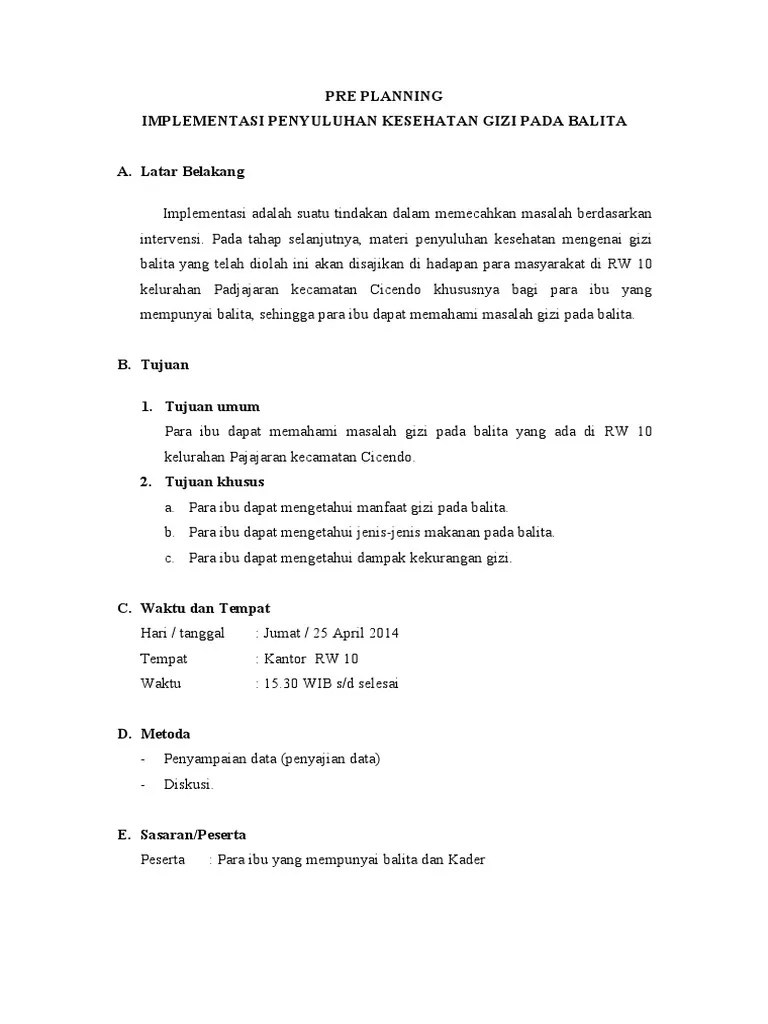 Pre Planning Penyuluhan Gizi Balita | PDF