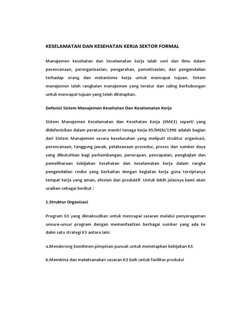 Keselamatan Dan Kesehatan Kerja Sektor Formal | PDF