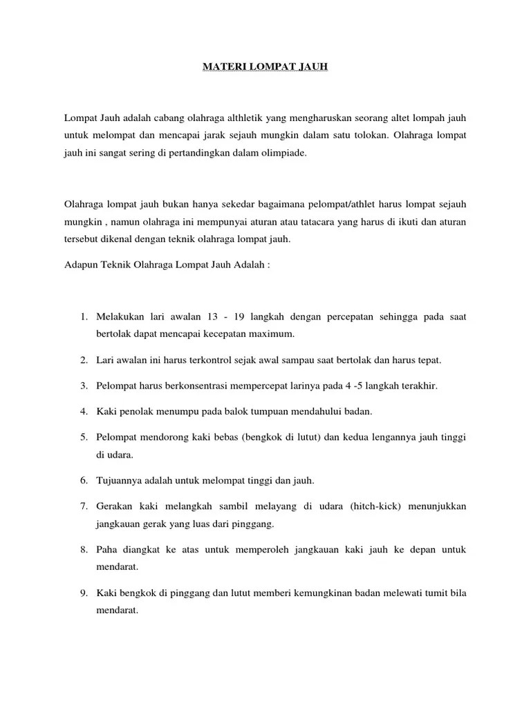 Soal Tentang Lari Lompat Jauh Beserta Jawabannya