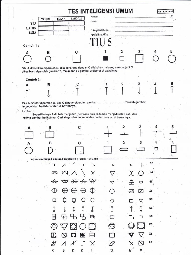 Psikotest ui cfit culture fair intelligence test skala 3 bentuk a. Test Tiu 5 Pdf