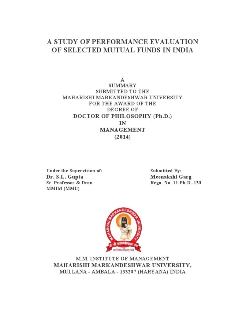 A Study On Performance Of Mutual Fund | PDF | Investor | Mutual Funds