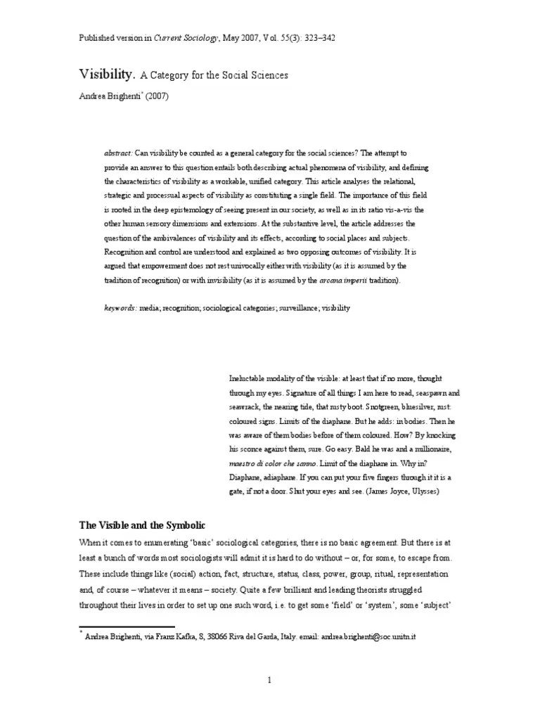 Visibility.: A Category For The Social Sciences | PDF