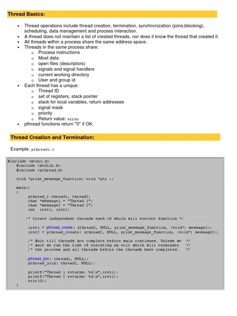Thread Basics | PDF | Thread (Computing) | Subroutine