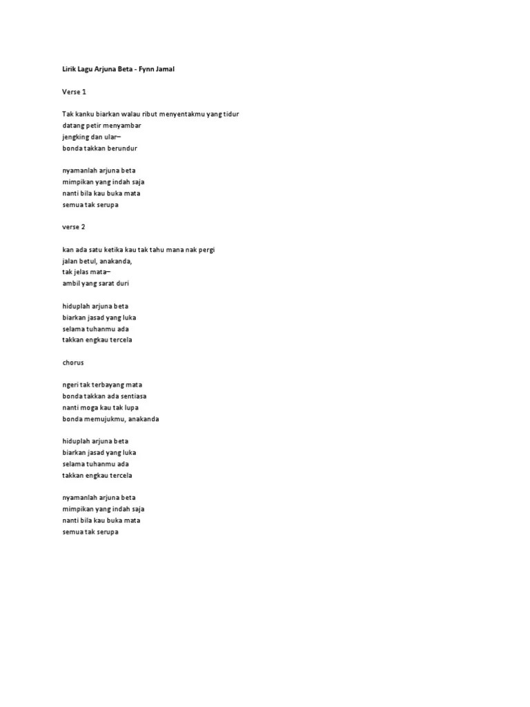 Lirik Lagu Arjuna Beta | PDF