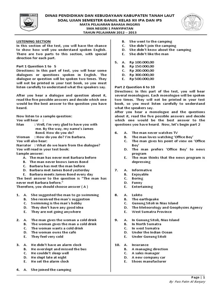 Yuk Lihat 20+ Contoh Soal Ujian Semester 1 Bahasa Inggris Sma Kelas X [Terbaru] 