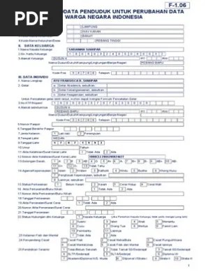 Formulir biodata penduduk untuk perubahan data warga negara indonesia. Formulir Perubahan Biodata Penduduk Wni F 1 06 Ayu Pdf