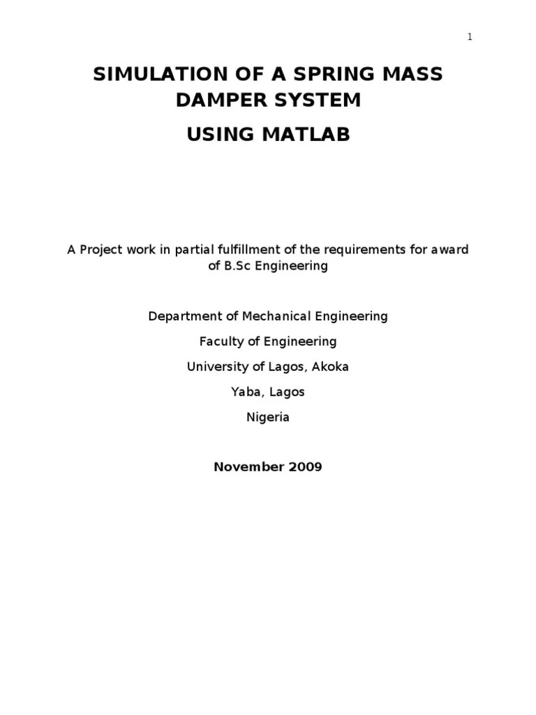 Simulation Of A Spring Mass Damper System Using Matlab | PDF | Matlab | Resonance