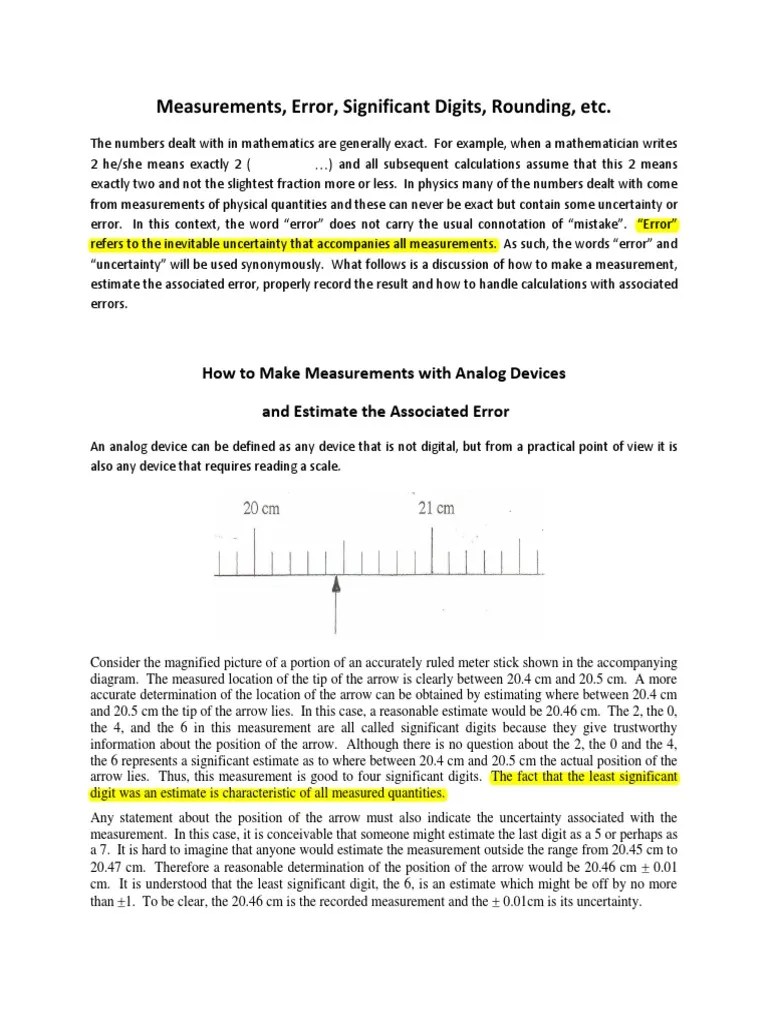 Measurements, Error, Significant Digits, Rounding, Etc | PDF | Significant Figures | Uncertainty