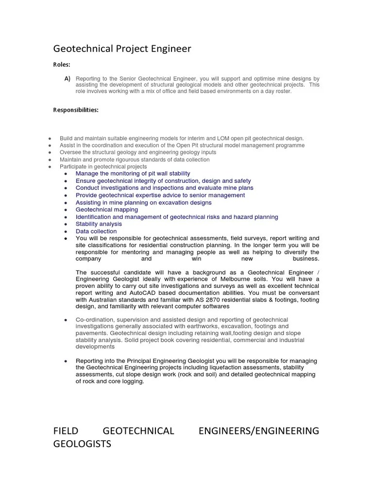 Geotechnical Project Engineer Roles A