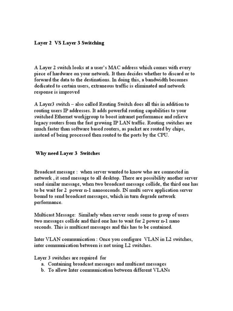 Layer 2 VS Layer 3 Switching | PDF | Network Switch | Routing