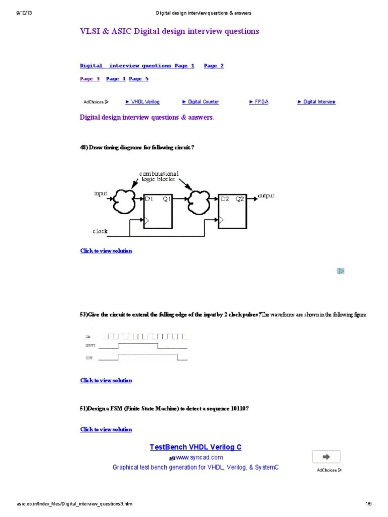 Digital Design Interview Questions & Answers | PDF | Logic Gate | Cpu Cache