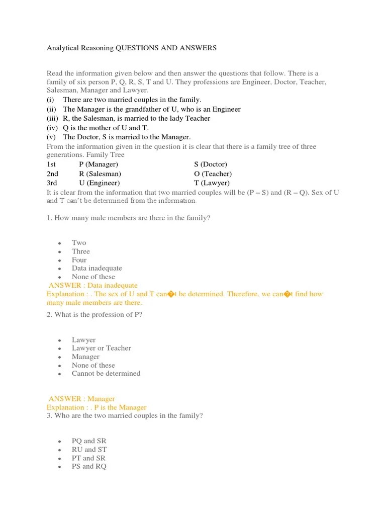 Analytical Reasoning Questions And Answers | PDF