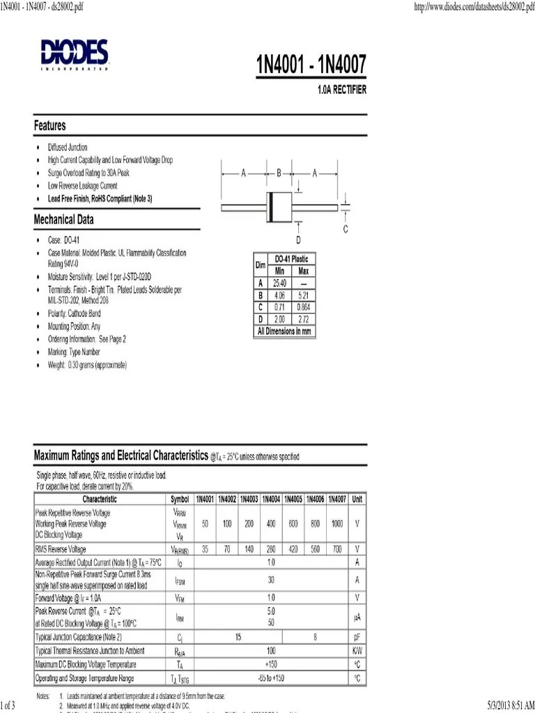 1n4001 1n4007 Datasheet