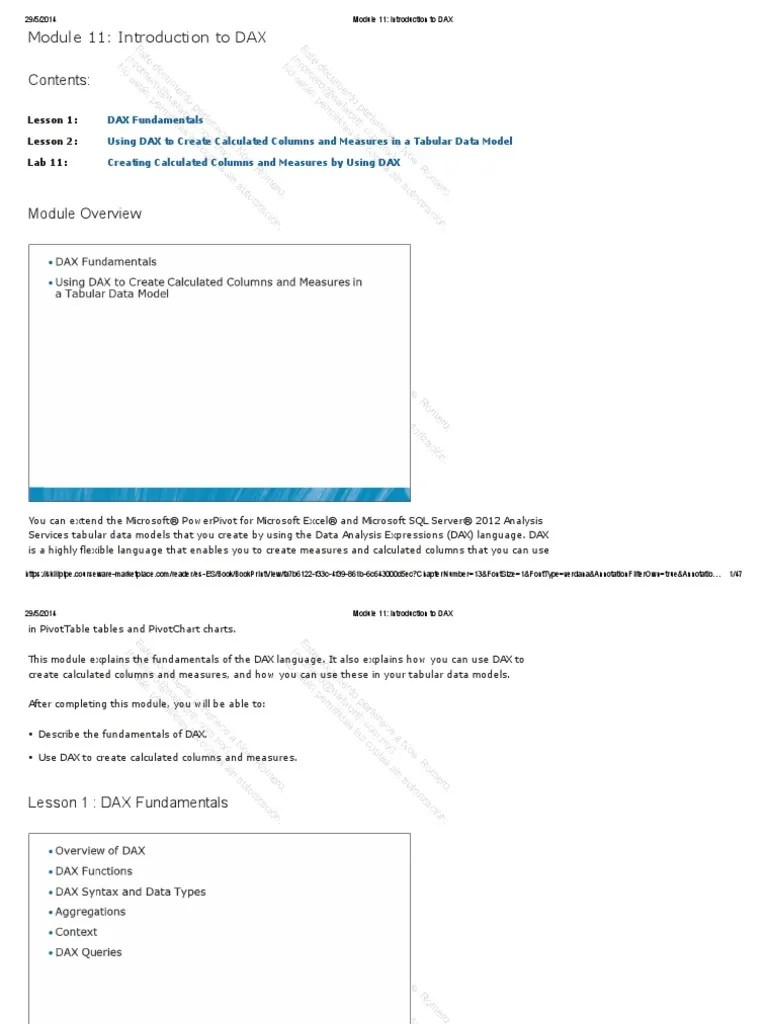 Module 11 - Introduction To DAX PDF | PDF | Microsoft Excel | Microsoft Sql Server
