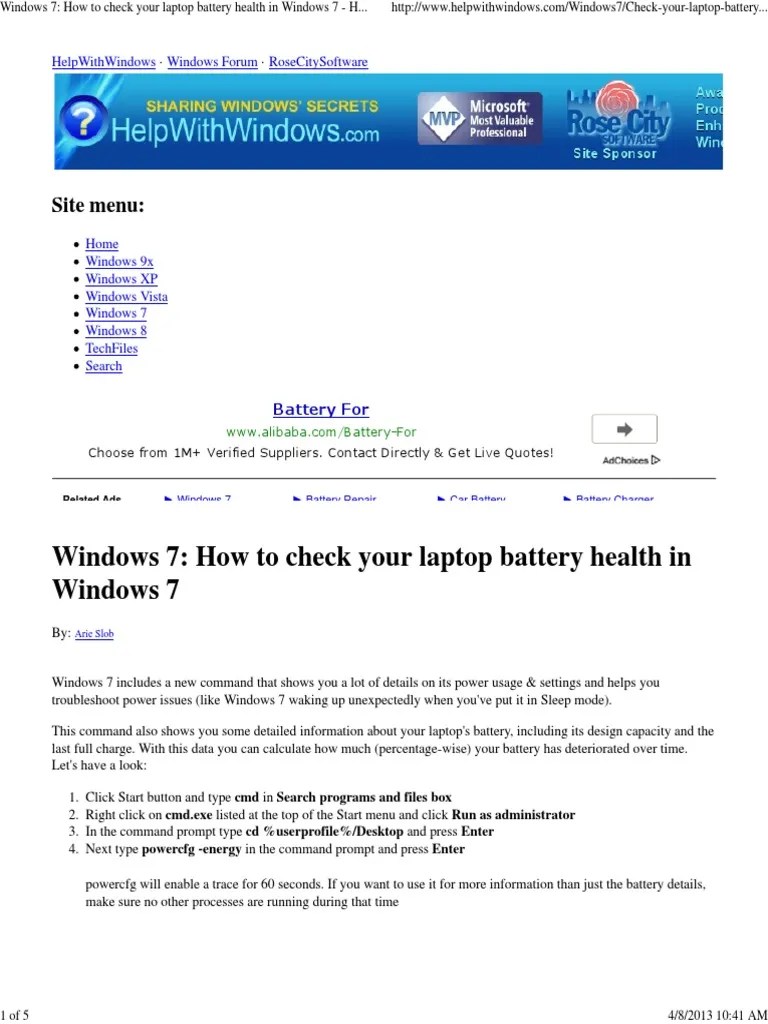 Windows 7 - How To Check Your Laptop Battery Health In Windows 7 - HelpWithWindows | PDF ...