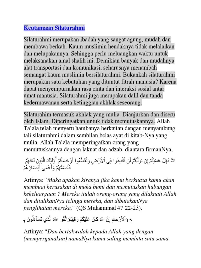 Memanjangkan umur dan dilapangkan rezeki oleh allah swt di antaranya. Keutamaan Silaturahmi Pdf