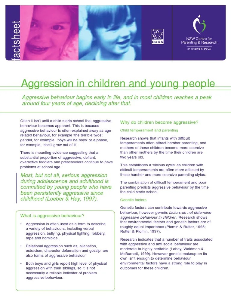 Aggression In Children And Young People | PDF | Aggression | Parenting