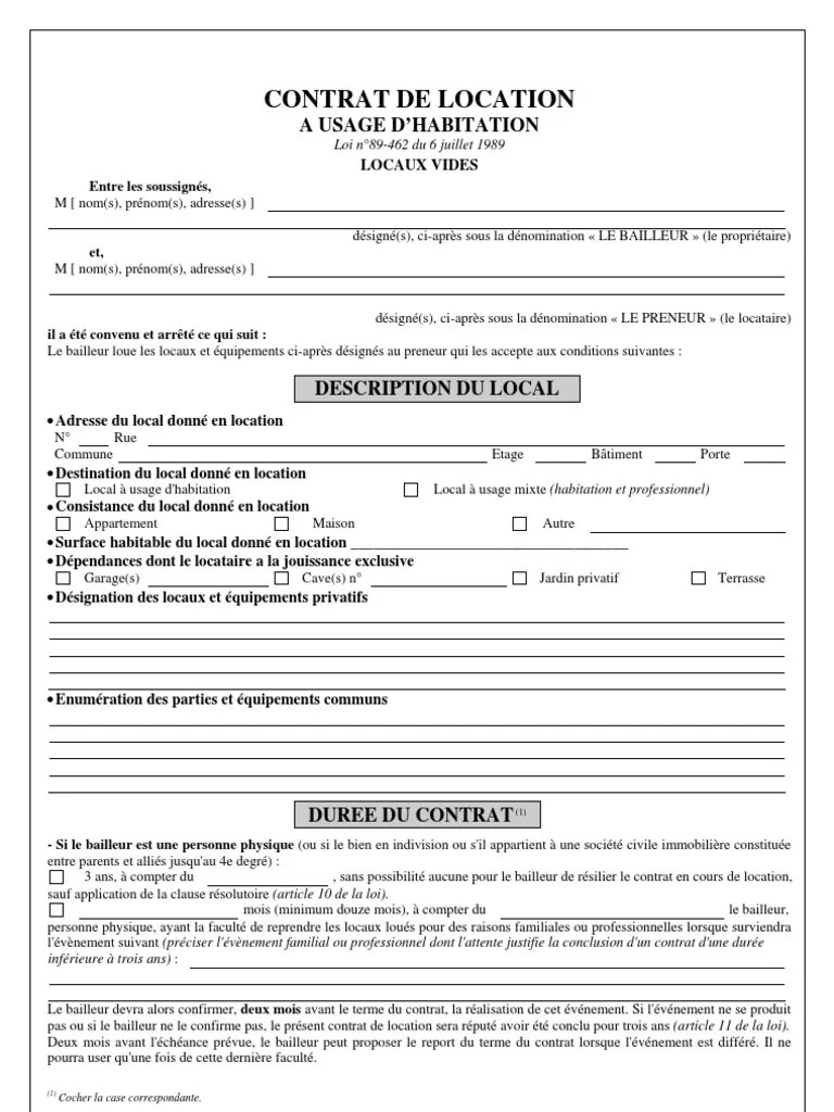 Contrat de location logement non meuble. Contrat Location Vide Logement Condominium