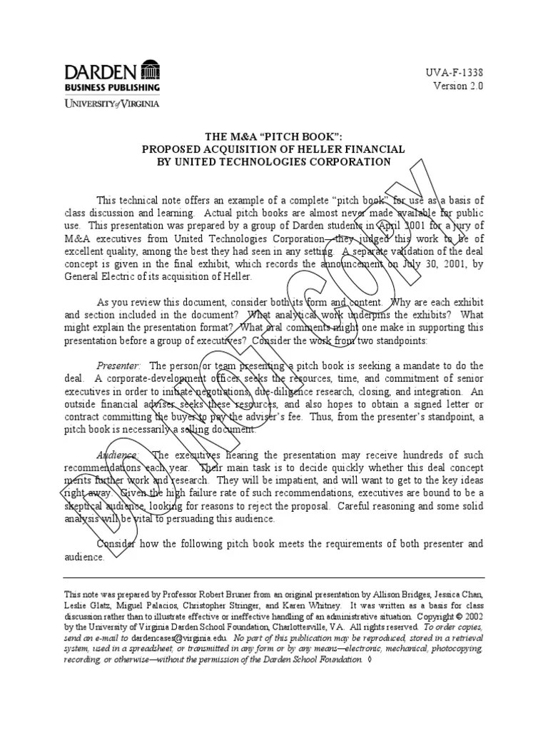 Pitch Book Sample | Stocks | Mergers And Acquisitions