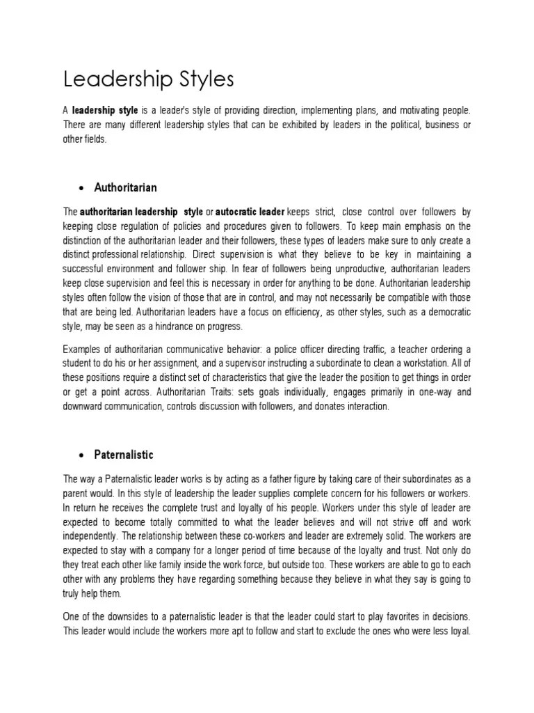 Leadership Styles: Authoritarian | PDF | Leadership | Applied Psychology