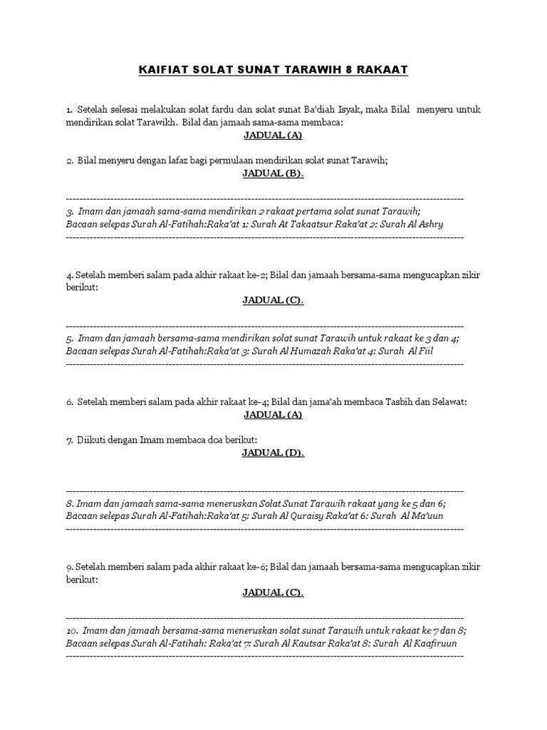 Panduan solat tarawih ringkas beserta zikir doa pdf. Solat Tarawikh Khaifiat 08 Rakaat Pdf