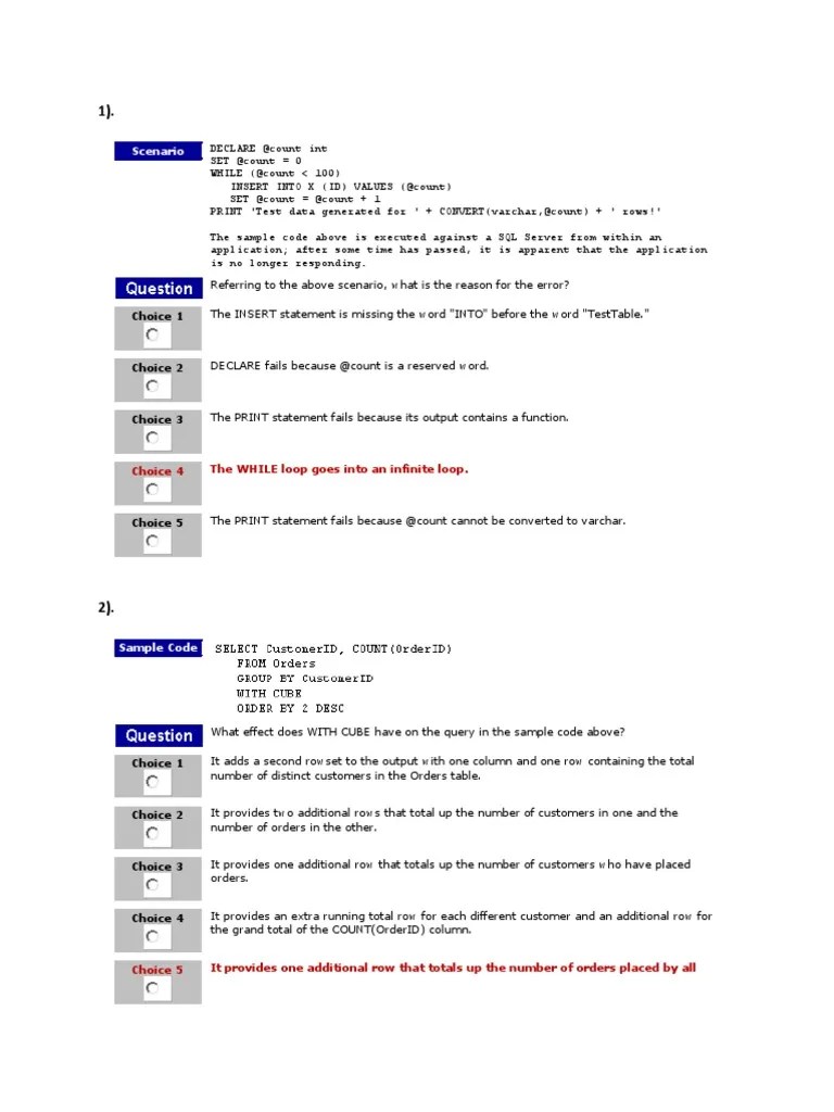 SQL Sample Question And Answer | PDF | Sql | Database Index